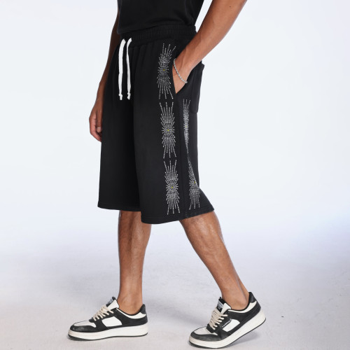 Custom Clothing Manufacturer Acid Wash Digital Printing Rhinestone Short
