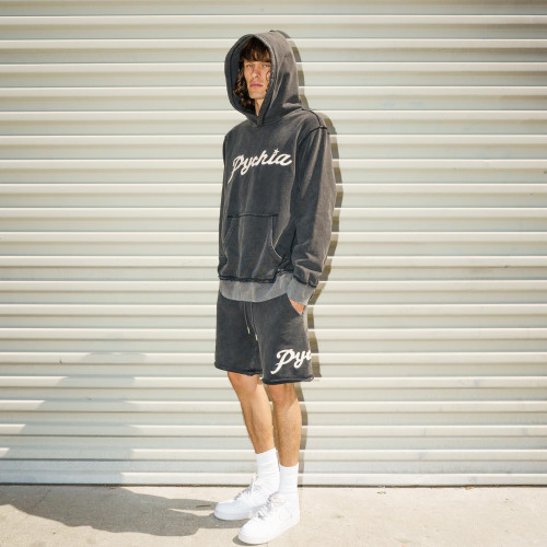 Custom Clothing Manufacturer Acid Wash Embroidery Athletic Hoodie Set