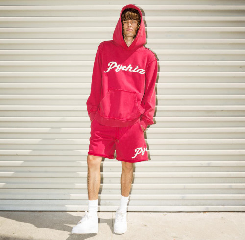 Custom Clothing Manufacturer Acid Wash Embroidery Athletic Hoodie Set