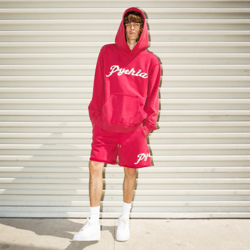 Custom Clothing Manufacturer Acid Wash Embroidery Athletic Hoodie Set