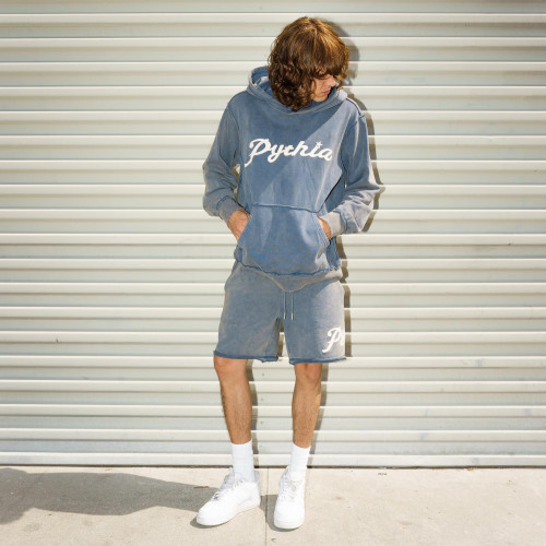 Custom Clothing Manufacturer Acid Wash Embroidery Athletic Hoodie Set
