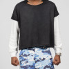 Custom Clothing Manufacturer Waffle-Print Faux Two-Piece Ripped T-shirt