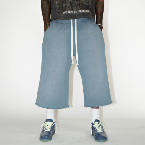 Custom Clothing Manufacturer Heavyweight Acid Wash Raw Capri Pants