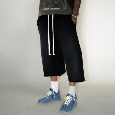 Custom Clothing Manufacturer Heavyweight Acid Wash Raw Capri Pants