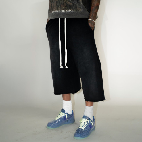Custom Clothing Manufacturer Heavyweight Acid Wash Raw Capri Pants