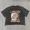 High-resolution printed, washed, distressed cropped tour T-shirt, a hot seller from streetwear brands.