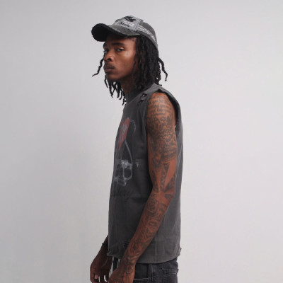Custom Clothing Manufacturer Washable Distressed Street Sleeveless Vest
