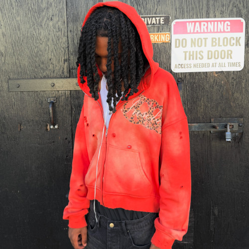 Custom Clothing Manufacturer's Distressed Patchwork Embroidered Hoodies