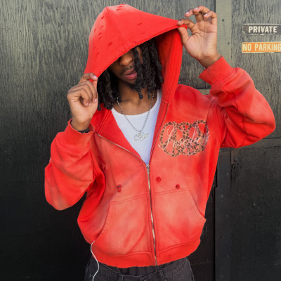 Custom Clothing Manufacturer's Distressed Patchwork Embroidered Hoodies