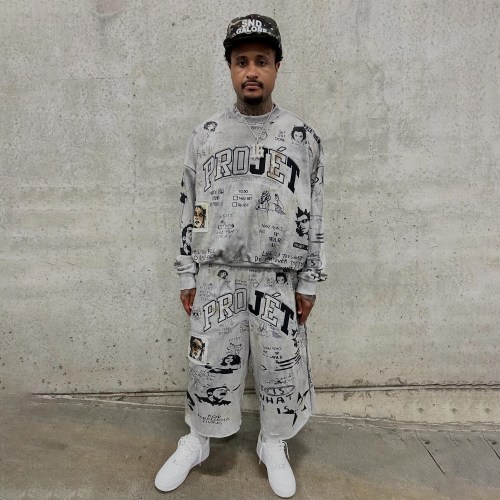 Custom Embroidered Distressed Graffiti All-Over Print Sweatshirt set