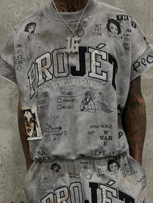 Custom Embroidered Distressed Graffiti All-Over Print Sweatshirt set