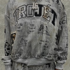 Custom  Embroidered Distressed Graffiti All-Over Print Sweatshirt set