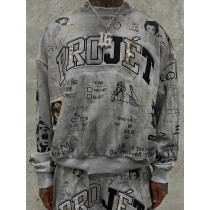 Custom  Embroidered Distressed Graffiti All-Over Print Sweatshirt set