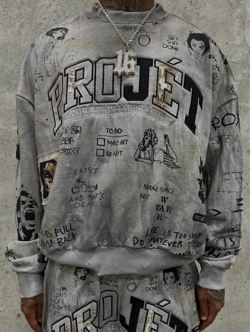 Custom Embroidered Distressed Graffiti All-Over Print Sweatshirt set