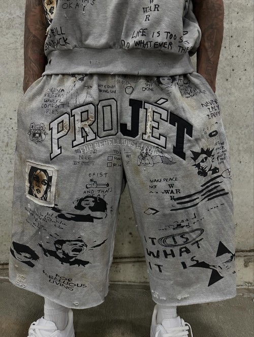 Custom Embroidered Distressed Graffiti All-Over Print Sweatshirt set