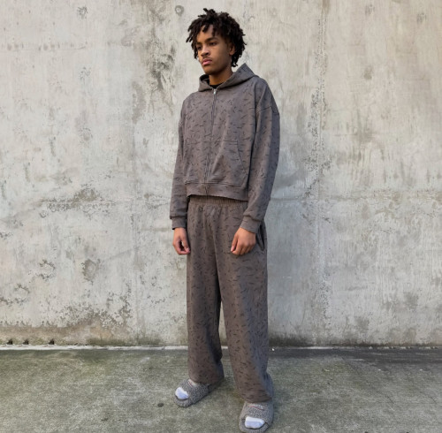 Custom  Clothing manufacturers Retro Washed Cropped Zip-up Hoodie Set