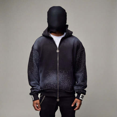 Custom  Clothing Manufacturers Washed Gradient Rhinestone Hoodie