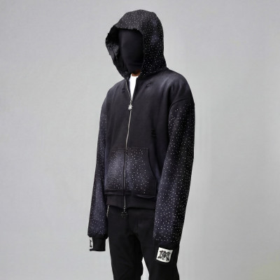 Custom  Clothing Manufacturers Washed Gradient Rhinestone Hoodie