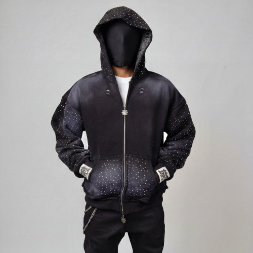 Custom  Clothing Manufacturers Washed Gradient Rhinestone Hoodie