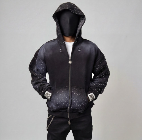 Custom Clothing Manufacturers Washed Gradient Rhinestone Hoodie