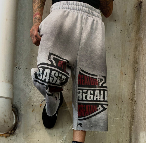 Custom Clothing Manufacturers Distressed Embroidered Logo capri Pants.