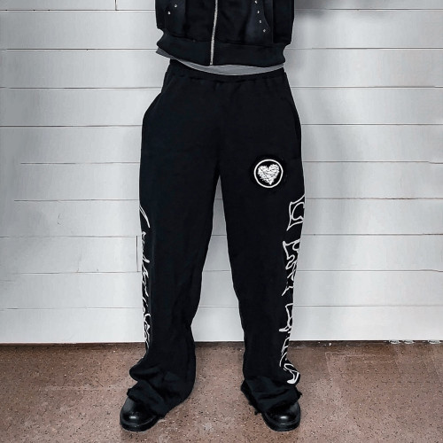 Custom Clothing Manufacturers Appliquéd Raw Edge Terry Sweatpants
