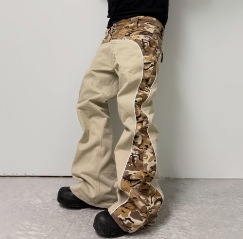 Custom Clothing Manufacturers Camouflage Flared Twill Cotton Trousers