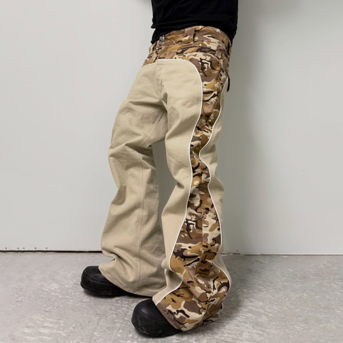 Custom Clothing Manufacturers Camouflage Flared Twill Cotton Trousers