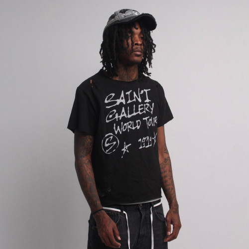 Custom Clothing Manufacturers Hand-Painted Print Ripped Black T-shirt.