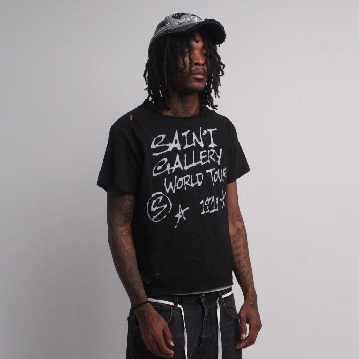 Custom Clothing Manufacturers Hand-Painted Print Ripped Black T-shirt.