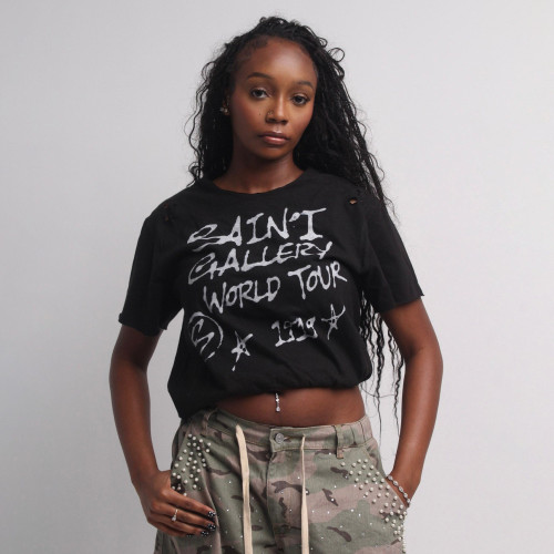 Custom Clothing Manufacturers Hand-Painted Print Ripped Black T-shirt.
