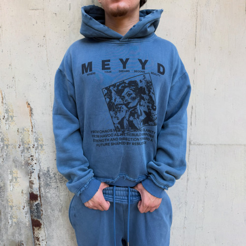 Custom Clothing Manufacturers Printed Distressed Hoodies