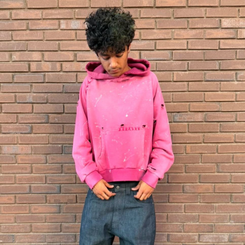 Custom Clothing Manufacturers Distressed Acid-Washed Splatter Hoodies