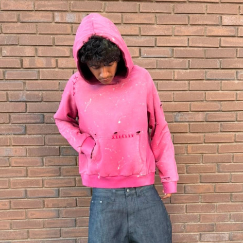 Custom Clothing Manufacturers Distressed Acid-Washed Splatter Hoodies