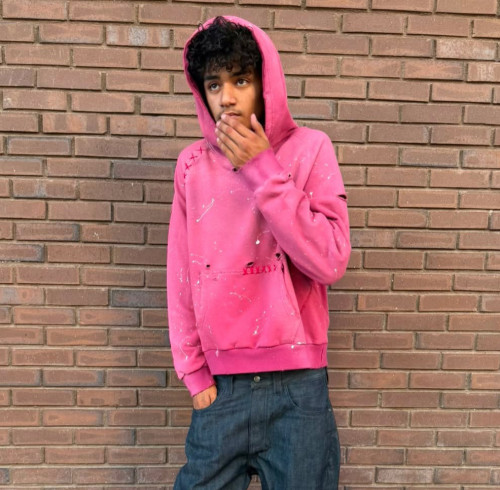Custom Clothing Manufacturers Distressed Acid-Washed Splatter Hoodies