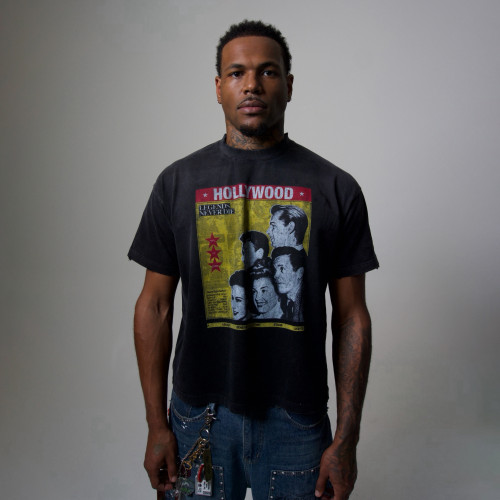 Custom Clothing Manufacturers Distressed Printed Black T-shirt