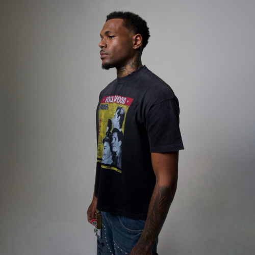 Custom Clothing Manufacturers Distressed Printed Black T-shirt