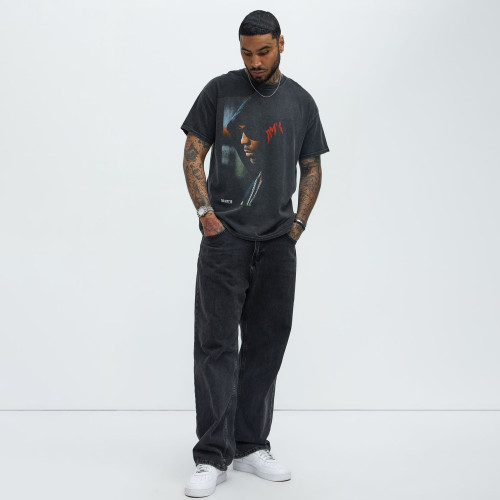 Custom Clothing Manufacturers Digital Printed Distressed Acid Washed T-shirt