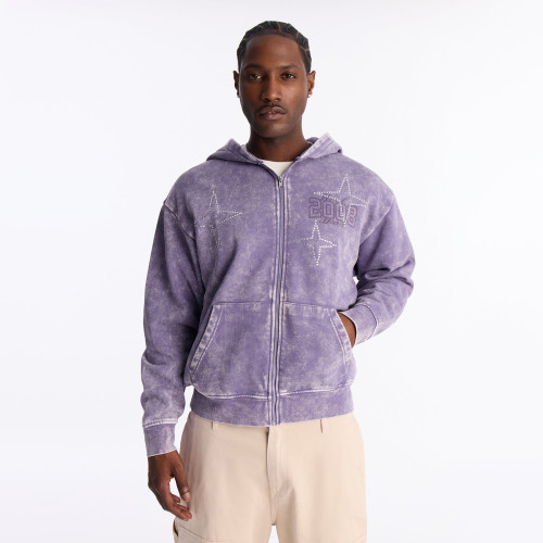 Custom Clothing Manufacturers Acid-Wash Rhinestone Embellished Hoodies