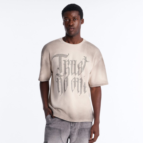 Custom Clothing Manufacturers Rhinestones Distressing Cotton T-shirt