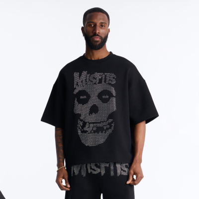 Custom Clothing Manufacturer Black T-shirt With Rhinestone Embellishment