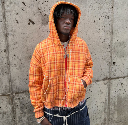 Custom Clothing Manufacturer Distressed Zip-Up Checkered Hoodies