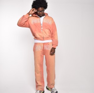 Custom Clothing Manufacturer Rhinestone Acid Wash Two-Piece Hoodie Set