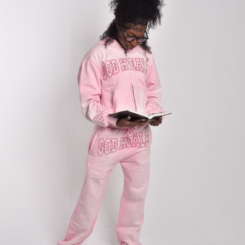 Custom Clothing Manufacturer Rhinestone Acid Wash Two-Piece Hoodie Set
