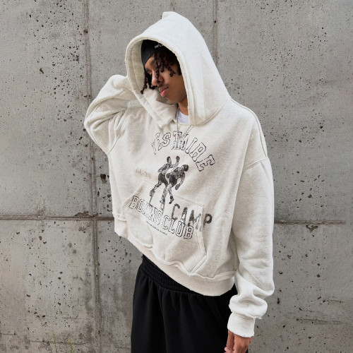 Custom Clothing Manufacturer Retro Distressed Printing Cropped hoodie