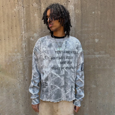 Custom Clothing Manufacturer Camouflage Printing Distressing Raw T-shirt
