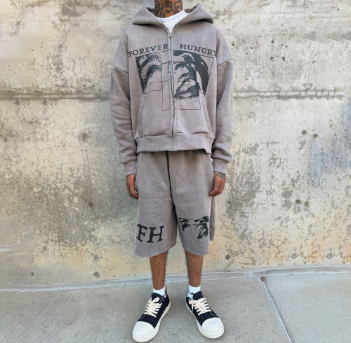 Custom Clothing Manufacturer Printing Distressing Raw Hoodie Set
