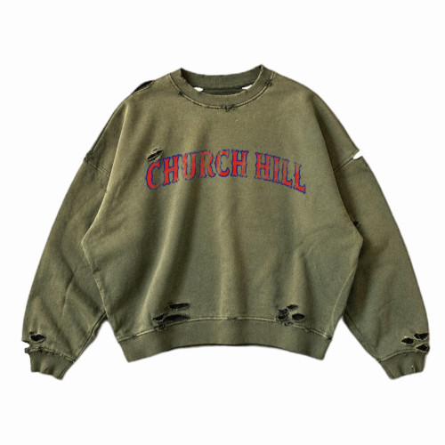 Custom Clothing Manufacturer Distressed Acid Wash Digital Printing Sweatshirt