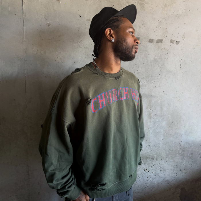 Custom Clothing Manufacturer Distressed Acid Wash Digital Printing Sweatshirt