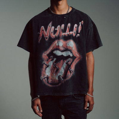 Custom Clothing Manufacturer Distressing Acid Wash Printed Raw T-shirt